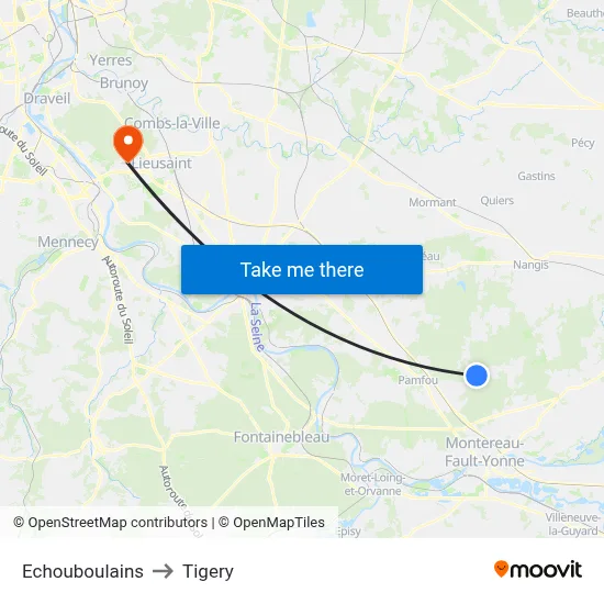 Echouboulains to Tigery map