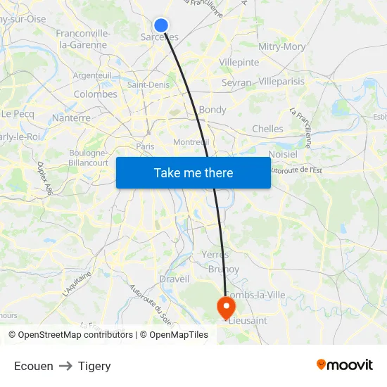 Ecouen to Tigery map