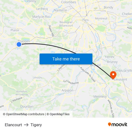 Elancourt to Tigery map