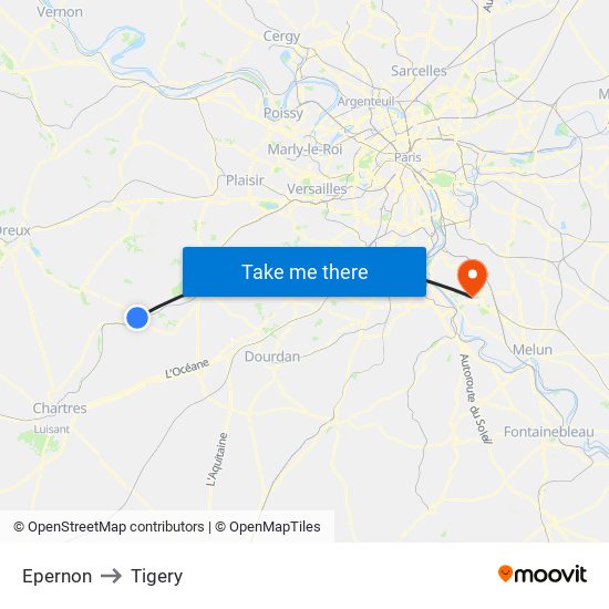 Epernon to Tigery map
