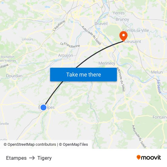Etampes to Tigery map