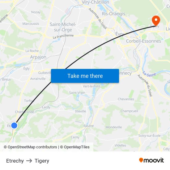 Etrechy to Tigery map