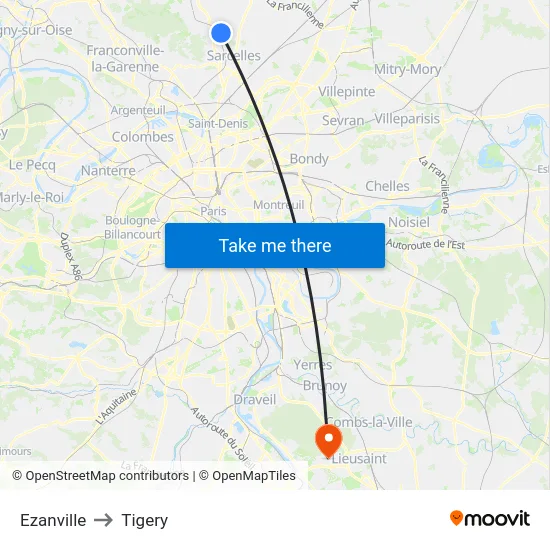 Ezanville to Tigery map