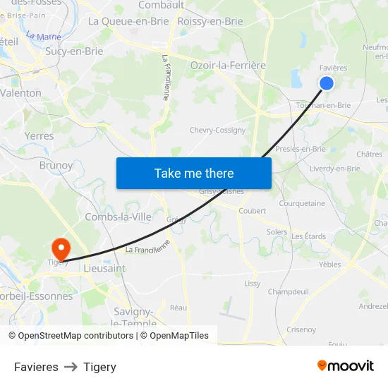 Favieres to Tigery map