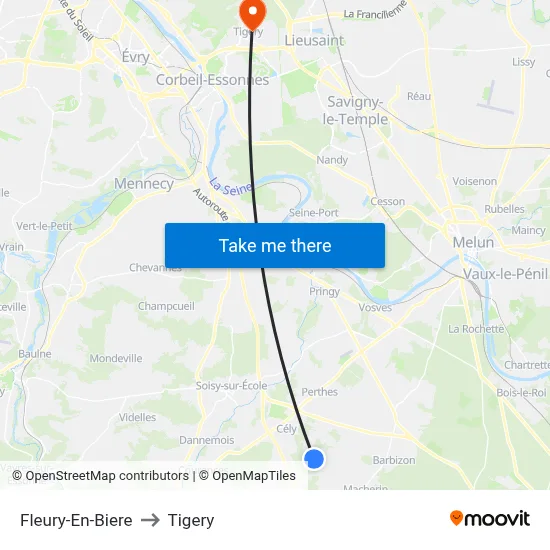 Fleury-En-Biere to Tigery map