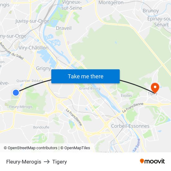 Fleury-Merogis to Tigery map