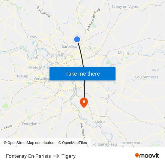 Fontenay-En-Parisis to Tigery map