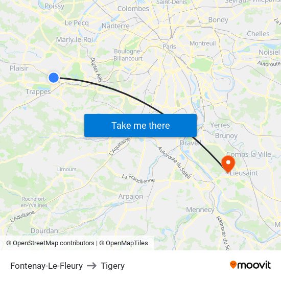 Fontenay-Le-Fleury to Tigery map