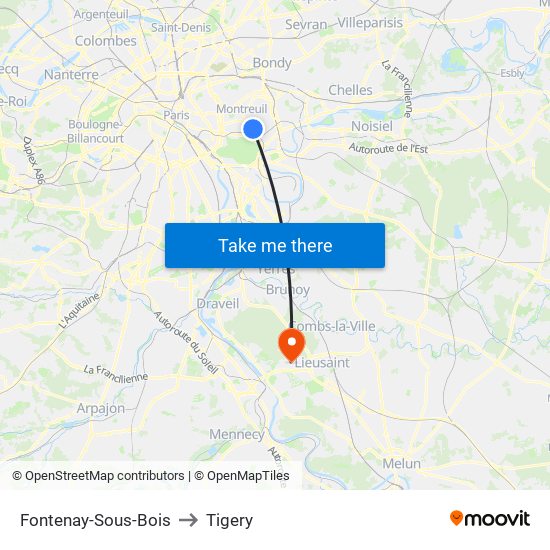 Fontenay-Sous-Bois to Tigery map