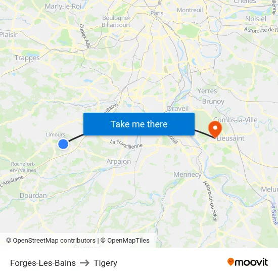 Forges-Les-Bains to Tigery map
