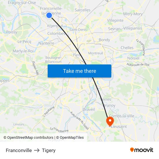 Franconville to Tigery map