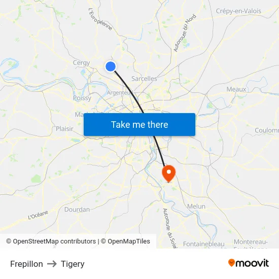 Frepillon to Tigery map