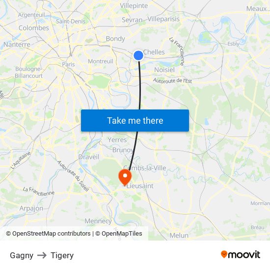Gagny to Tigery map
