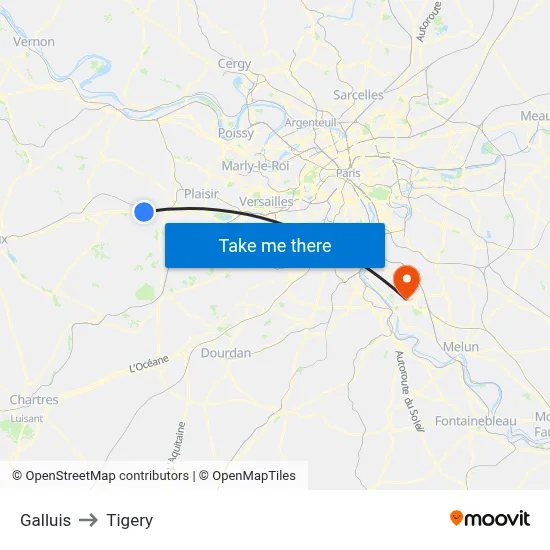 Galluis to Tigery map