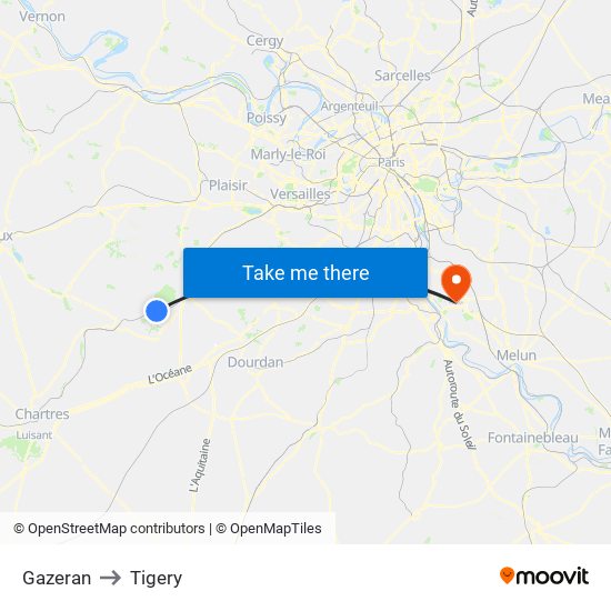 Gazeran to Tigery map
