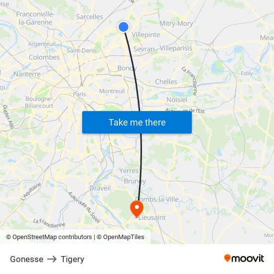 Gonesse to Tigery map