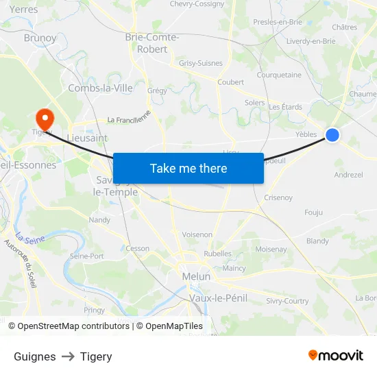 Guignes to Tigery map