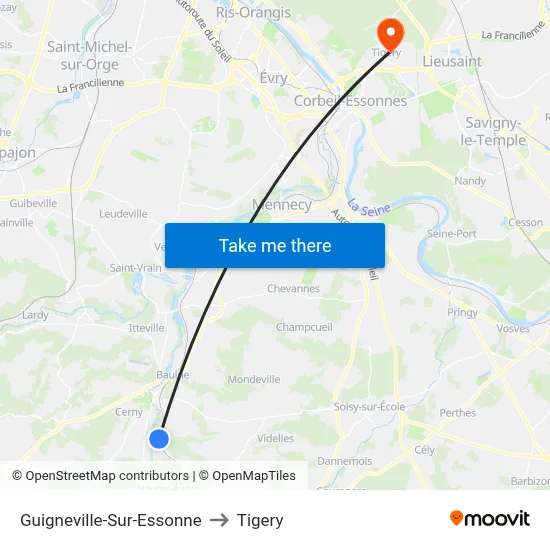 Guigneville-Sur-Essonne to Tigery map