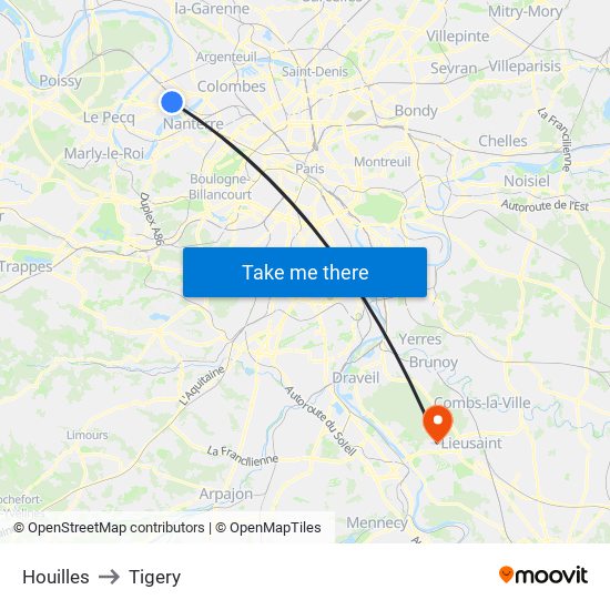 Houilles to Tigery map