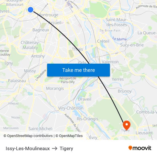 Issy-Les-Moulineaux to Tigery map