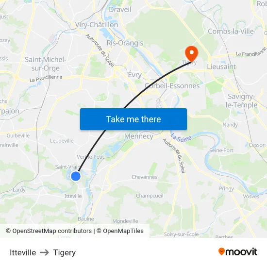 Itteville to Tigery map