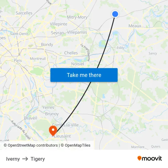 Iverny to Tigery map