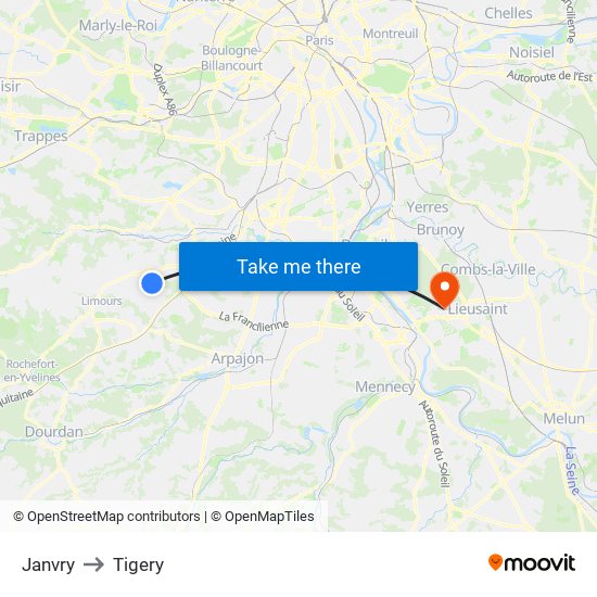 Janvry to Tigery map