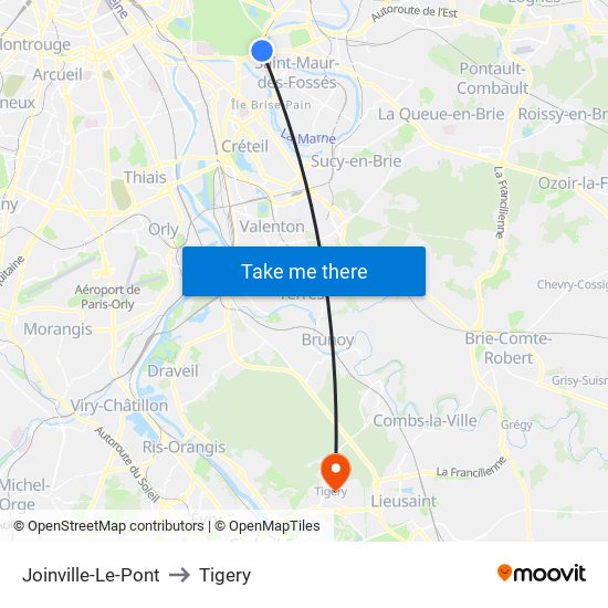 Joinville-Le-Pont to Tigery map