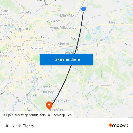 Juilly to Tigery map