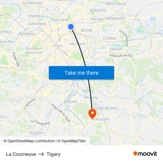 La Courneuve to Tigery map