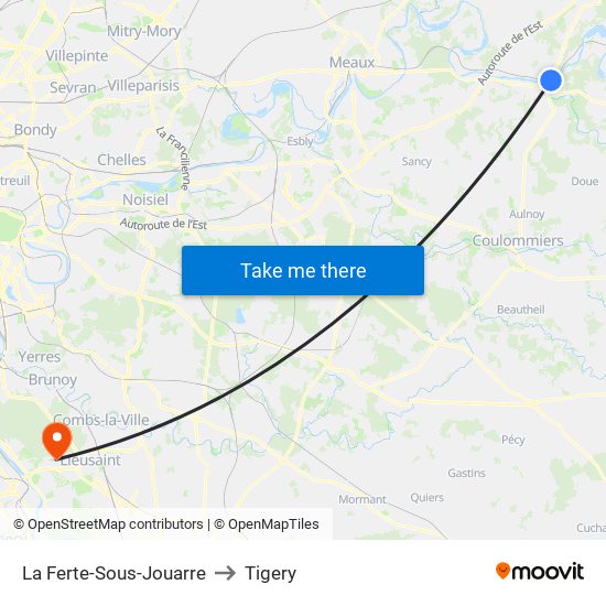 La Ferte-Sous-Jouarre to Tigery map