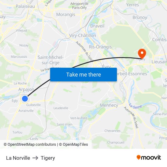 La Norville to Tigery map