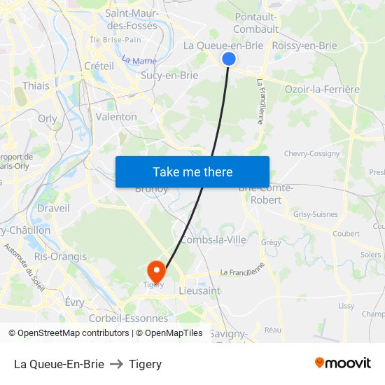 La Queue-En-Brie to Tigery map