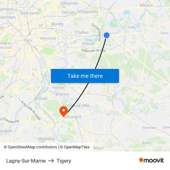 Lagny-Sur-Marne to Tigery map