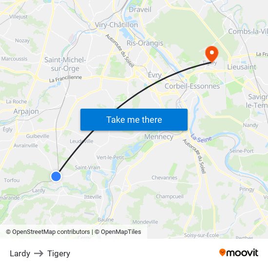 Lardy to Tigery map