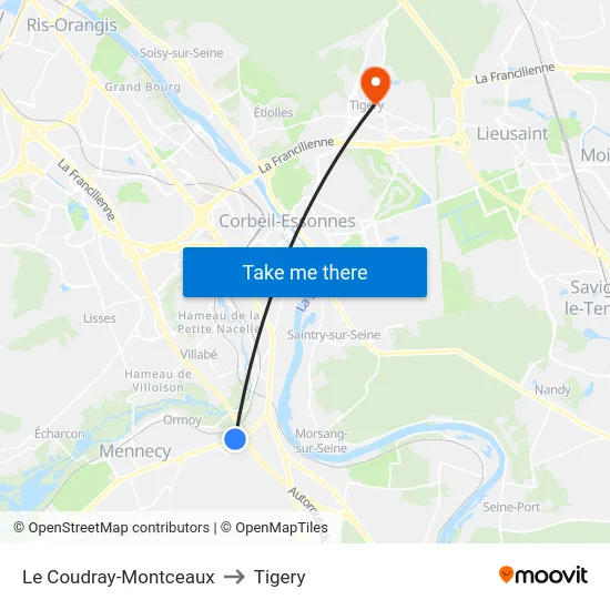 Le Coudray-Montceaux to Tigery map