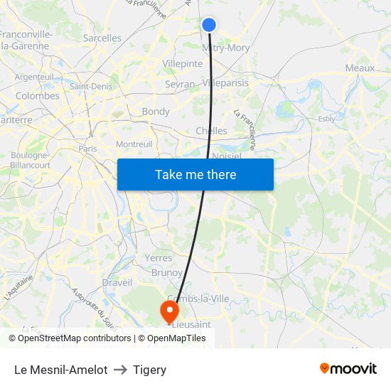Le Mesnil-Amelot to Tigery map