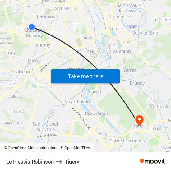 Le Plessis-Robinson to Tigery map