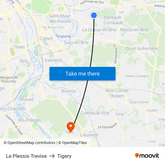 Le Plessis-Trevise to Tigery map