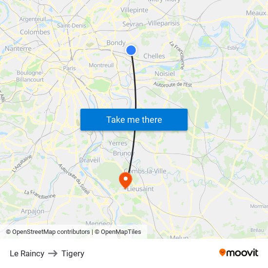 Le Raincy to Tigery map