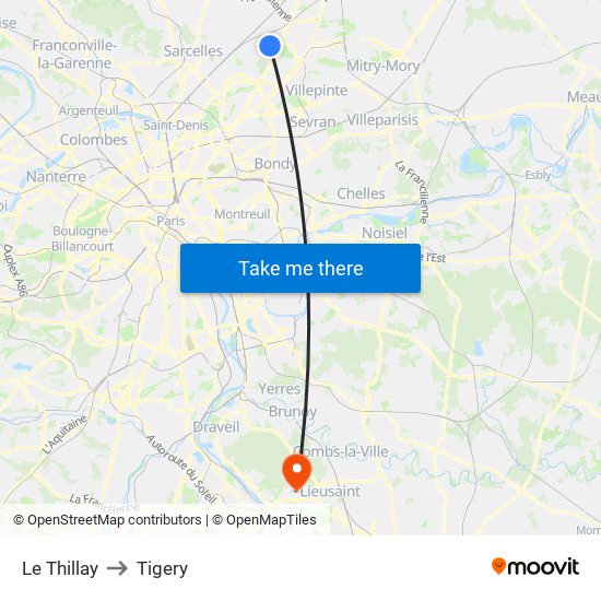 Le Thillay to Tigery map