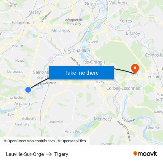 Leuville-Sur-Orge to Tigery map