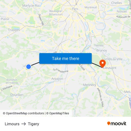 Limours to Tigery map