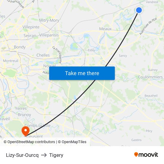 Lizy-Sur-Ourcq to Tigery map