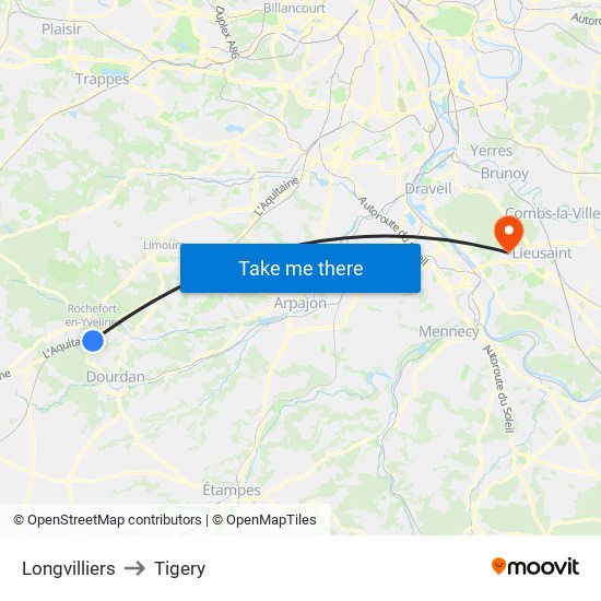 Longvilliers to Tigery map