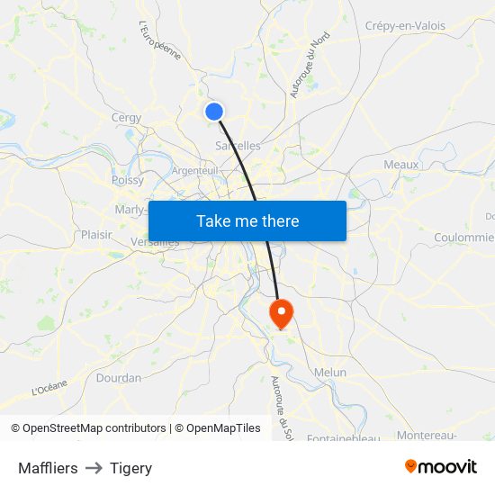 Maffliers to Tigery map