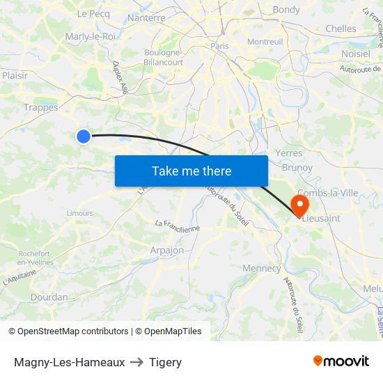 Magny-Les-Hameaux to Tigery map