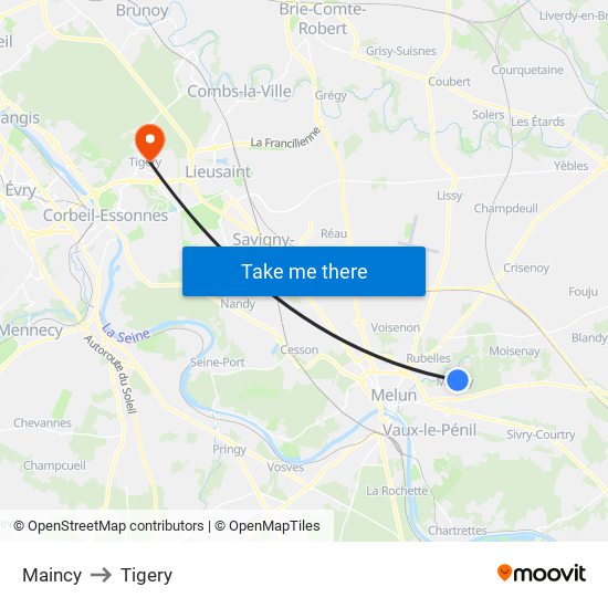 Maincy to Tigery map