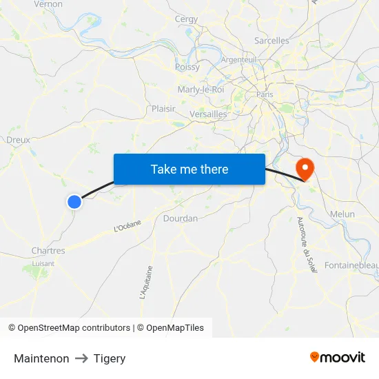 Maintenon to Tigery map