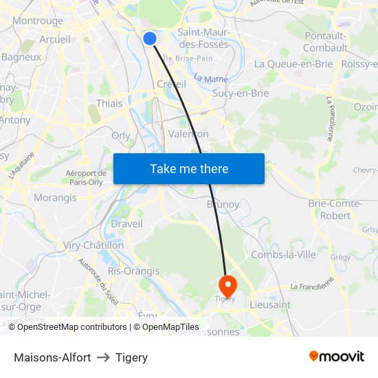 Maisons-Alfort to Tigery map